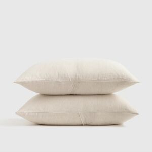 NWOT! Quince Linen Natural/ White Ministripe King Shams! Set Of 2 (L21)